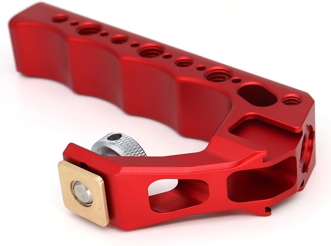 SZJELEN Top Handle Camera Grip with Cold Shoe Base for DSLR Camera Cage, with 3 Cold Shoe Adapters to Mount DSLR Camera with Microphone/LED Light/Monitor (Red with Cold Shoe Base)