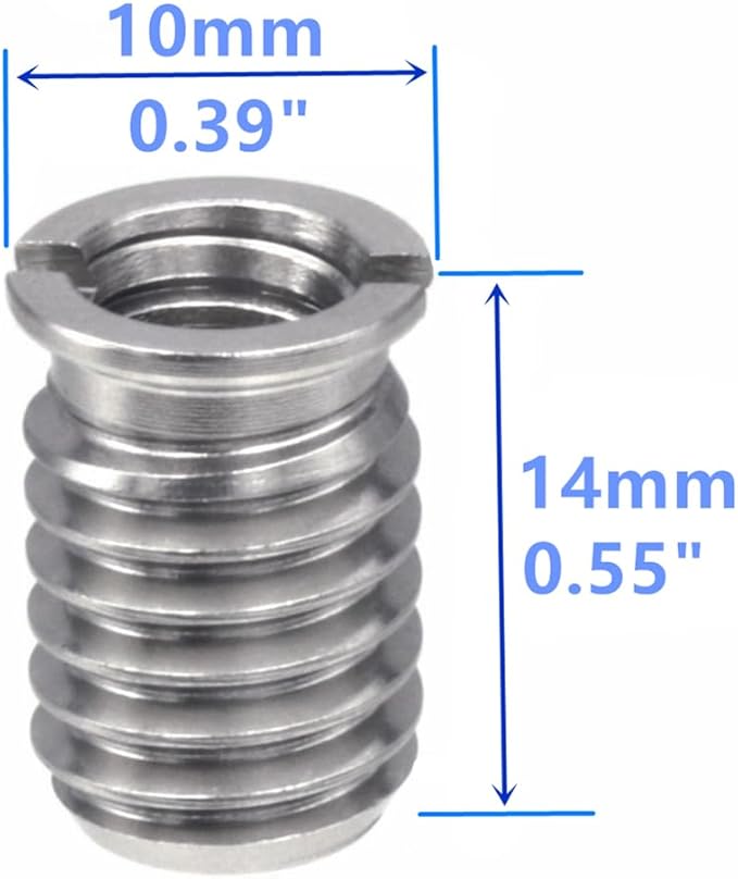 Stainless Steel 1/4"-20 Female to 3/8"-16 Male Convert Screw Adapter 2 Pieces 14mm Height