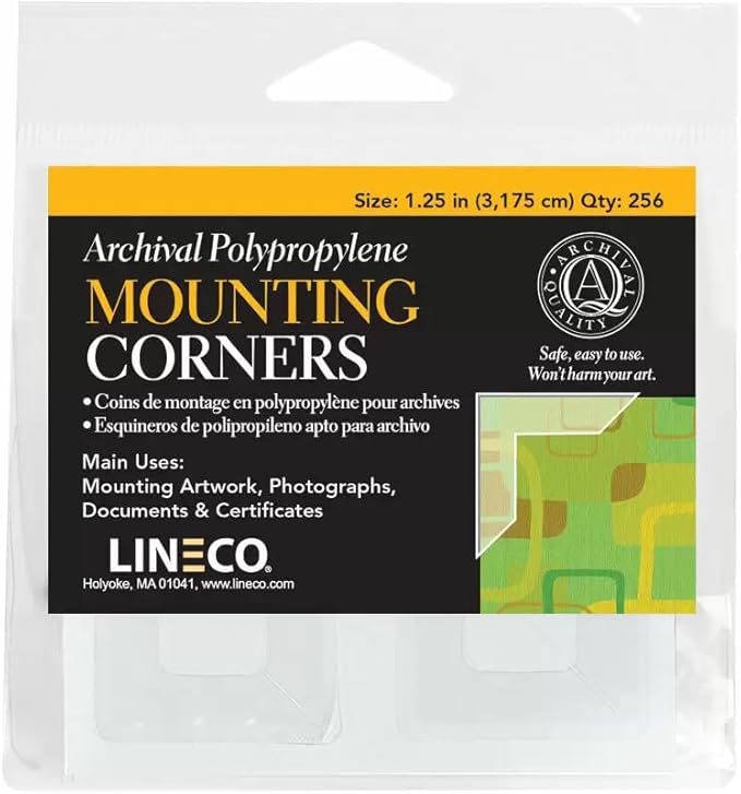 Lineco Archival Polypropylene Mounting Corners, Self Adhesive Clear Photo Corners, Acid-Free, 1.25 Inches, Mounting Artwork, Photographs, Documents.
