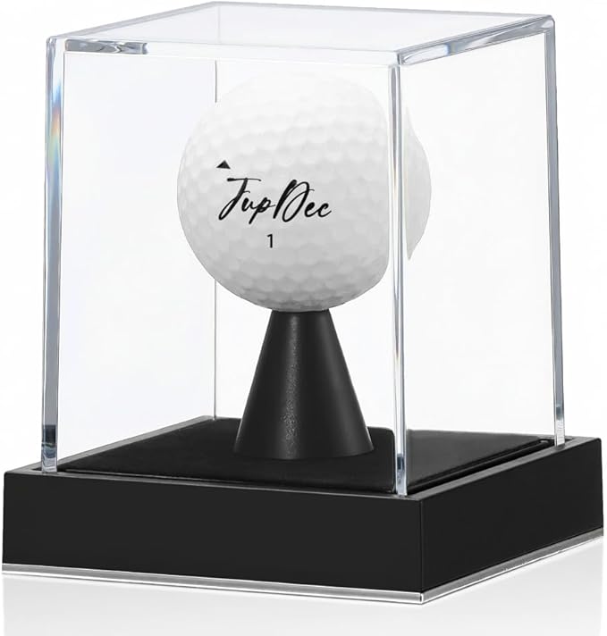 JupDec Golf Ball Display Case, Clear Acrylic Single Golf Holder with Durable Base, Dustproof Cube Showcase with Black Velvet Interior, Ideal Gift for Sports Memorabilia Fans & Collectors