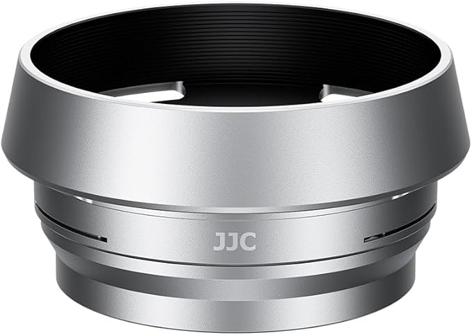 JJC Metal Lens Hood Sun Shade with 37mm Filter Adapter Ring for Fuji Fujifilm X Half XHalf Digital Camera, X Half Camera Lens Protector & Filter Converter, Silver Color