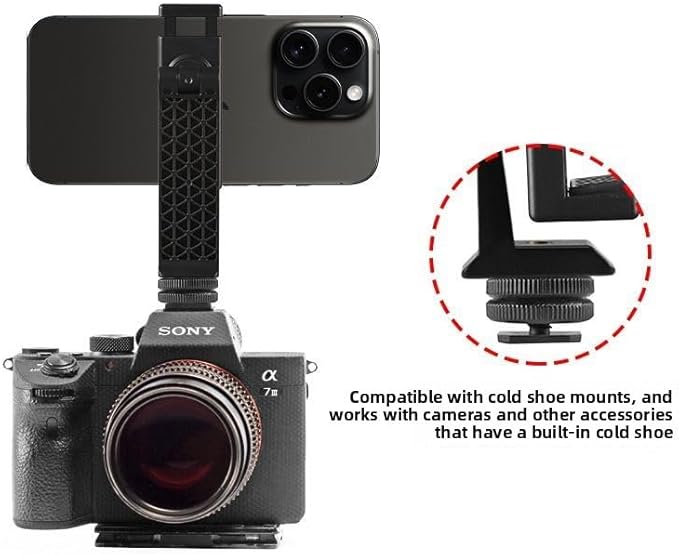 Tripod Phone Mount, Universal Smartphone Mount Adapter with 2 Cold Shoe and 1/4" Screw, 360° Rotates and 180° Tilts Adjustable Cell Phone Clamp Holder for Enhancing Mobile Photography Setup