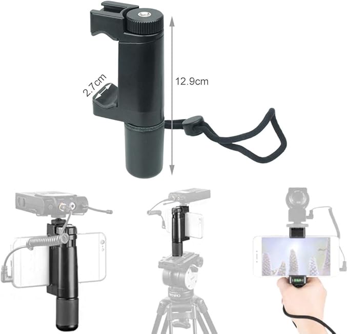 PhotoTrust F-Mount Pro Smartphone Video Grip Handle Rig Filmmaker Grip+Wrist Strap, Tripod Mount Adapter/Cold Shoe Mount Compatible with iPhone Samsung HTC LG Google Android Photographers