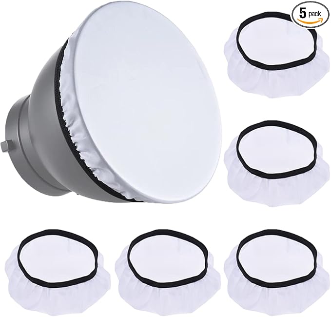 5 Pieces 7 Inches/ 18 cm Standard Diffuser Light Sock Cloth White Lampshade Reflector Lamp Sock for Studio Strobe Reflector