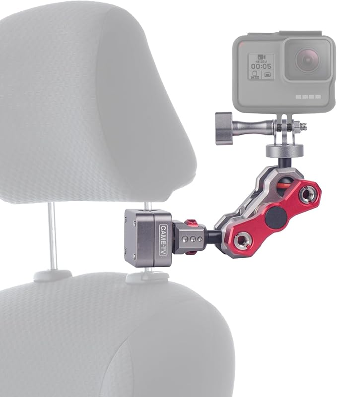 cametv 360° Adjustable Motorcycle Mirror & Car Headrest Mount – CNC Aluminum Universal Clamp (12-16mm) for Action Cameras, Smartphones & Vlogging Rigs 61030