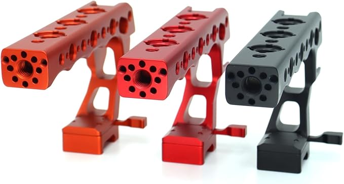 SZJELEN Universal Top Handle with Quick Release NATO Grip with NATO Rail for DSLR Camera Cage, with 3 Cold Shoe Adapters to Mount DSLR Camera with Microphone/LED Light/Monitor (Red with NATO Rail)