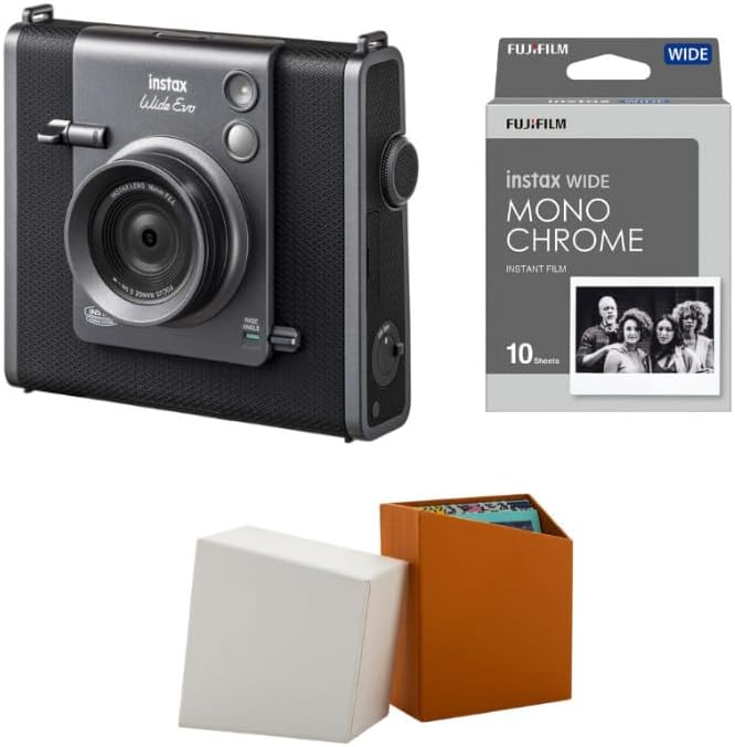 Fujifilm Instax Wide Evo Black Instant 16MP Black Gray Film Camera with Monochrome Film and Accessories Kit (3 Items)