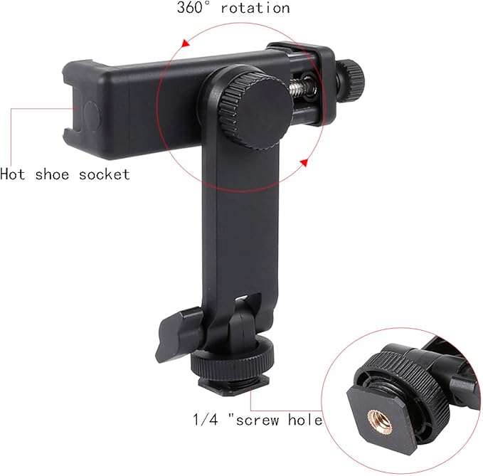 Multifunctional Universal Cell Phone Tripod Mount Adapter 360 Rotation Camera Hot Shoe Phone Holder Compatible with Canon Nikon Sony DSLR