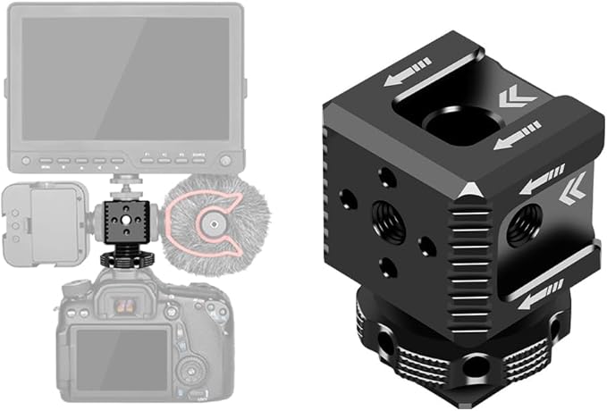 EaxanPic Triple Cold Shoe Mount Bracket, Camera Hot Shoe Mount Adapter with 1/4" Screw Holes for Flash Light Monitor Video Mic Compatible with Canon Nikon Camera Camcorder