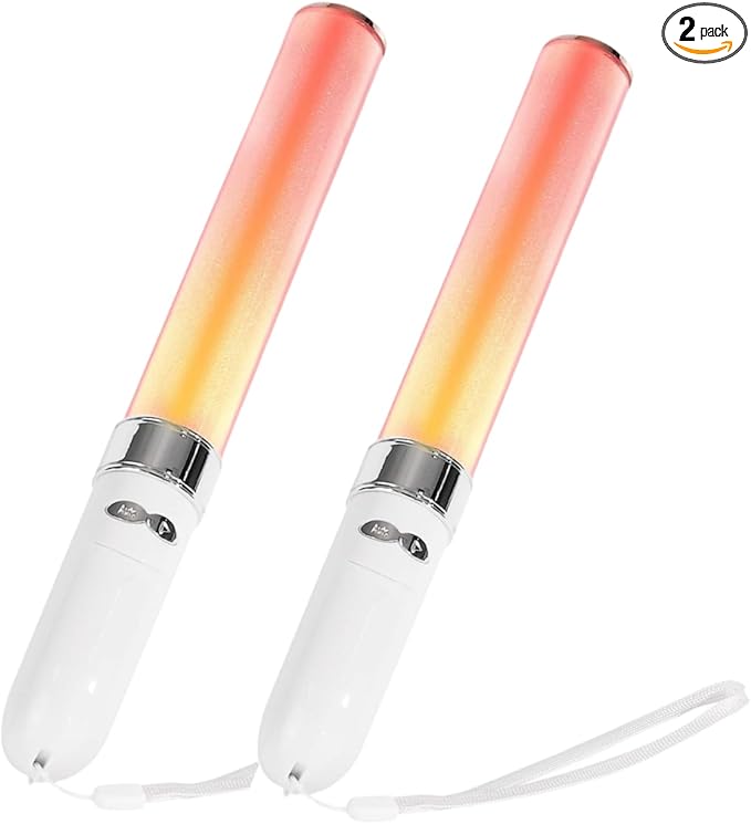 LED Glow Sticks Multicolor 2 Pack, 18 Dynamic Colors, Auto/Manual Modes, Battery Powered for Concerts, Brithday, Raves, Parking Guides,Emergencies