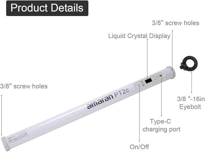 Aputure Amaran PT2c 2 Light Kit,Pixel Tube Light,8 RGBWW Pixels Tube LED,16W Power (60cm/23.6Inch) Amaran T2C