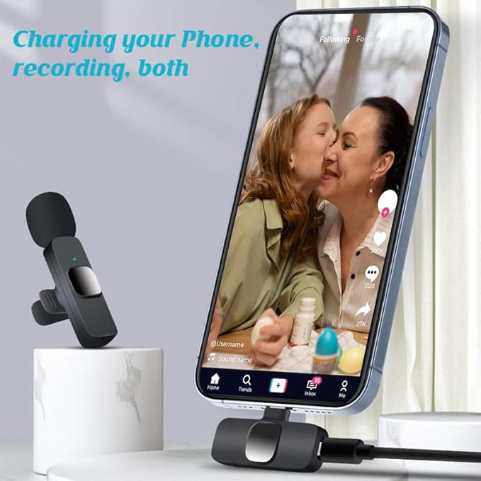 Wireless Microphone for iPhone iPad, Wireless Lavalier Microphone, Mini Mic Clip-on Microphones for Video Recording, Live Stream, Interview, Tiktok, Vlog, Podcast, YouTube, 2 Pack