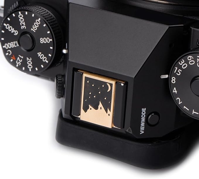 Camera Metal Hot Shoe Cover Protector for Fuji X100VI X100V X-M5 X-E5 X-T4 X-T3 XPRO3 XPRO2 X-Half for Nikon ZF Z5 Z6 Z6II (Starlit Sky Brass Cover)