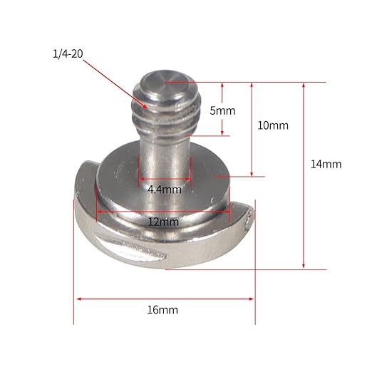 2pcs Stainless Steel Camera Screw 1/4 3/8 for Quick Release Plate Folding D-Ring Screw Mount Adapter for Flash Tripod Light Stand (2pcs,1/4)