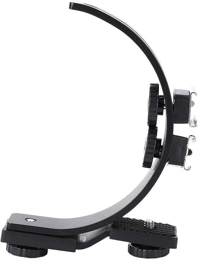 C-Shape Dual Hot Shoes Flash Lamp Mount Holder Bracket for DV Cameras Camcorders DSLR Cameras