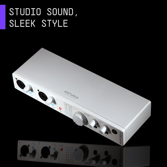Arturia - MiniFuse 4 - Compact USB Audio & MIDI Interface with Creative Software for Recording, Production, Podcasting, Guitar - White