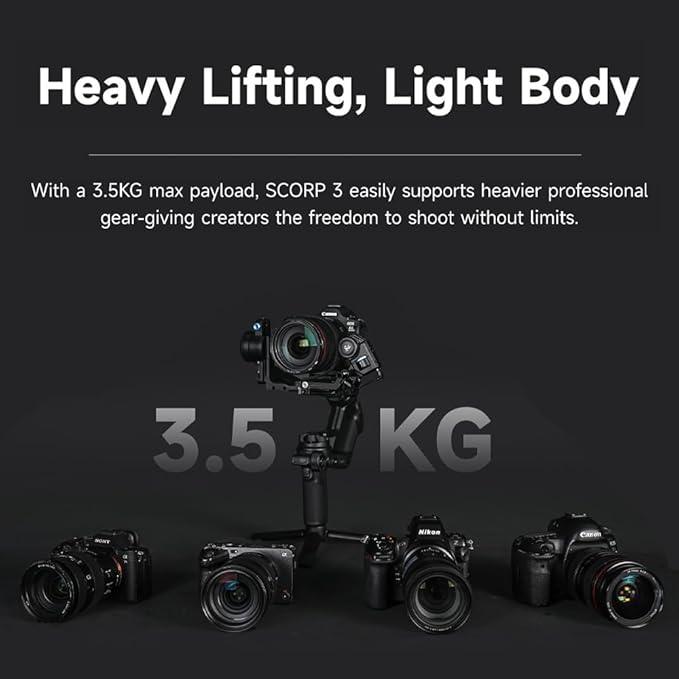 FeiyuTech SCORP 3 Gimbal Stabilizer for Camera, Built-in AI Tracking Sensor & Detachable Remote Control, 3.5KG Payload Camera Stabilizer with Touch Screen, Vertical Shooting