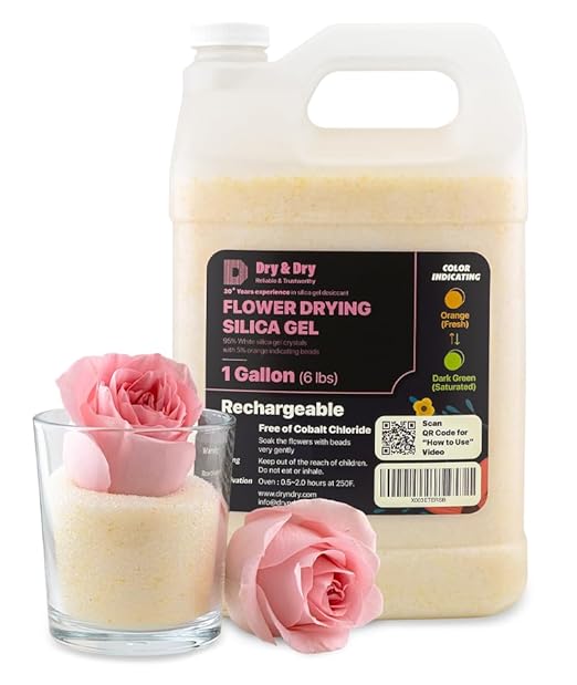 Dry & Dry (1 Gallon-NET 6 LBS) Color Indicating Premium Silica Gel Flower Drying Desiccant - Flower Drying Silica Gel Desiccant(6 LBS Reusable) Silica Gel