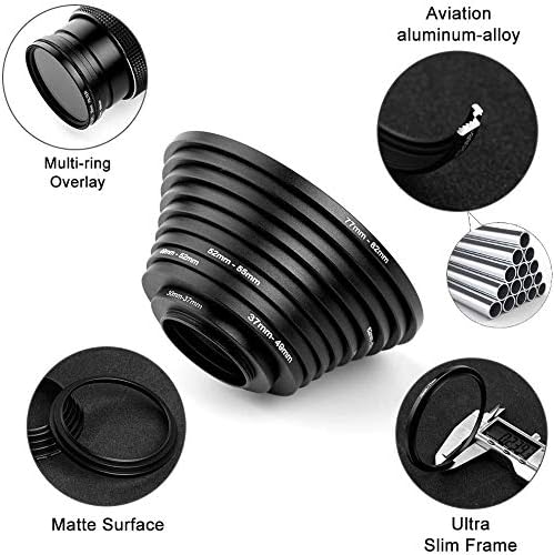 10 Pieces Metal Step-Up Adapter Rings Kit Lens Filter Stepping Adapter Rings Set for DSLR Camera