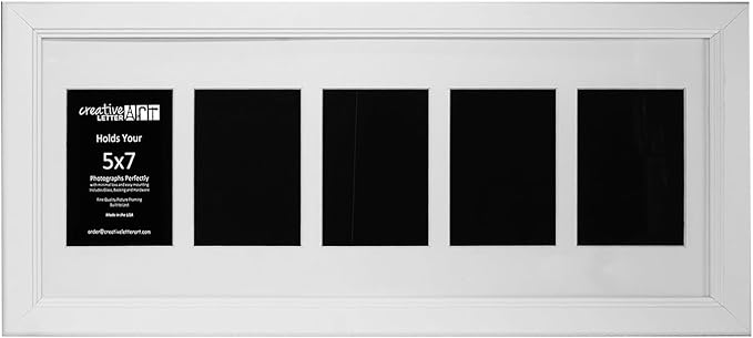 Creative Letter Art 5 Opening Glass Face White Picture Frame to hold 5 by 7 inch Photographs including 10x32-inch White Mat Collage
