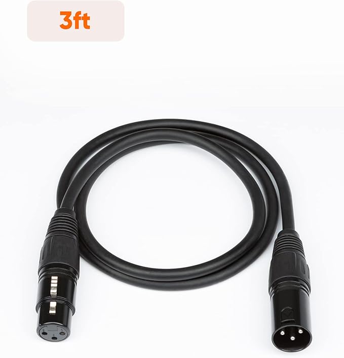 CableCreation Short XLR Cable 3FT, Male to Female Microphone Cable, Balanced 3 PIN Compatible With Shure SM Microphone, Behringer, Speaker Systems, Radio Station and More, Black