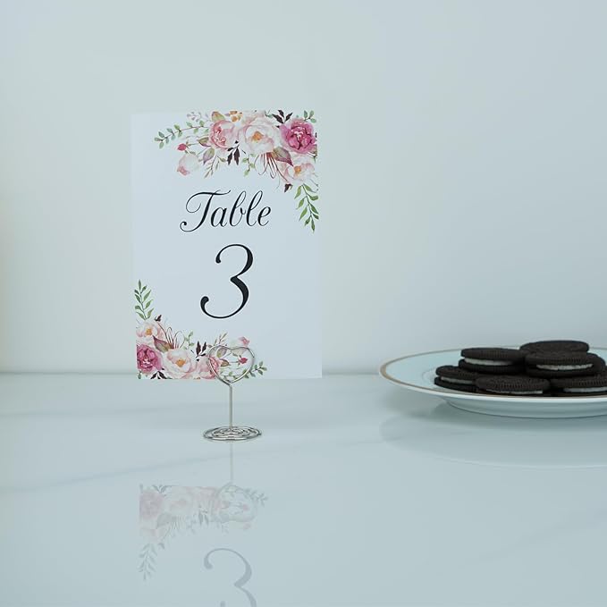 Jofefe 20pcs Mini Place Card Holder, Table Number Holders, Table Card Holders, Table Number Stands, Wire Table Picture Photo Holder Menu Clips for Wedding Favors with Heart Shaped (Silver)