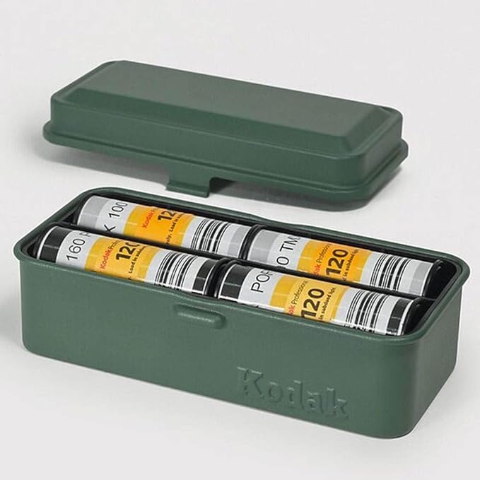 KODAK 120/135 Film Case - for 8 Rolls of 120 Films / 10 Rolls of 35mm Films - Retro Steel Case to Sort & Safeguard Film, Olive, Retro