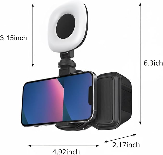Phone Camera Grip with Selfie Ring Light & Detachable Bluetooth Remote Control, TikTok Scrolling Remote Shutter, Cold Shoe for Light/Mic, Compatible with iPhone & Android Phone