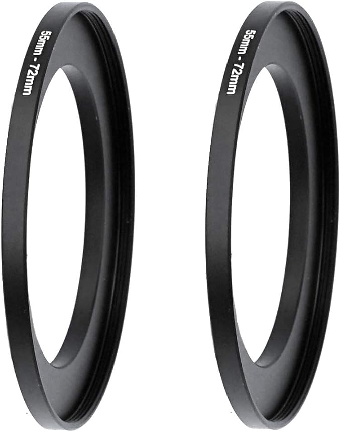 (2 Pcs) 55-72MM Step-Up Ring Adapter, 55mm to 72mm Step Up Filter Ring, 55 mm Male 72 mm Female Stepping Up Ring for DSLR Camera Lens and ND UV CPL Infrared Filters