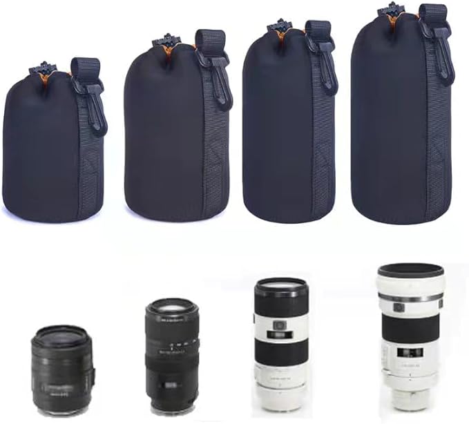 AIToWisely Large Camera Lens Pouch, Thick Protective Neoprene Bag Storage Cover Case with Drawstring Design, Soft Plush Interior, Compatible for Canon, for Nikon, for Sony DSLR Lenses (L Size)