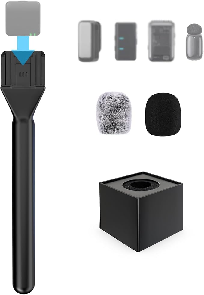 ZealSound Mic Handle for DJI Mic Mini/2/3, RODE Wireless GO 2/3, Hollyland Lark M1/C1, BOYA Mini & More, Wireless Lavalier Microphone Holder for Interviews, Vlogging, YouTube, TikTok, Reporting