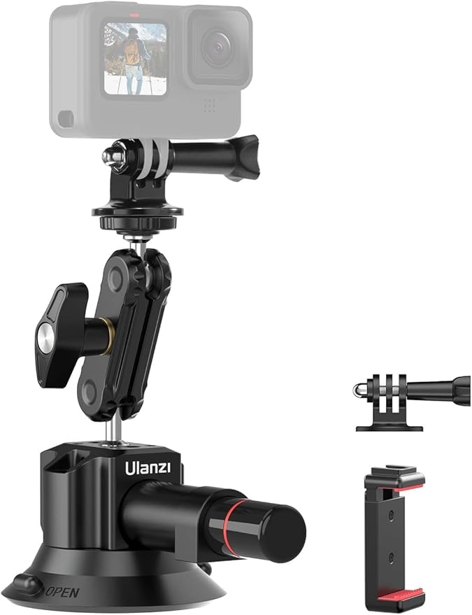 Ulanzi SC-01 Heavy-Duty Suction Cup Mount for Camera/Phone/Accessory (3"), Pump-actived Vacuum Suction Cup Mount, Magic Arm Phone Holder Action Cam Adapter Car Boats Windshield Window Mount