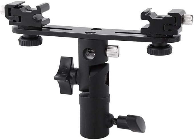 Camera Flash Brackets, Speedlight Mount Dual Hot Shoe Speedlight Stand, 1/4" to 3/8'' Umbrella Holder Light Stand Bracket for Photo Video Photography