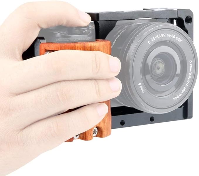 NICRYRIG Cage Kit for A6400 A6500 Sony Mirrorless Camera, with Wooden Handle Grip M2.5 Screw - 110