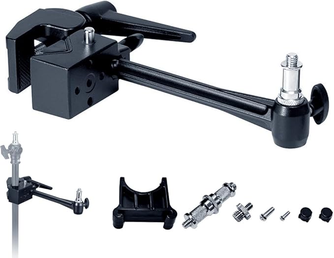 Super Clamp 6 Inch Extension Arm for Round Pipe Flat Surface,for Photography Studio Camera And Video Lighting Mounting,Multi-Function Studio Clip Mount (1 x Super Clamp & 1 x Extension Arm)