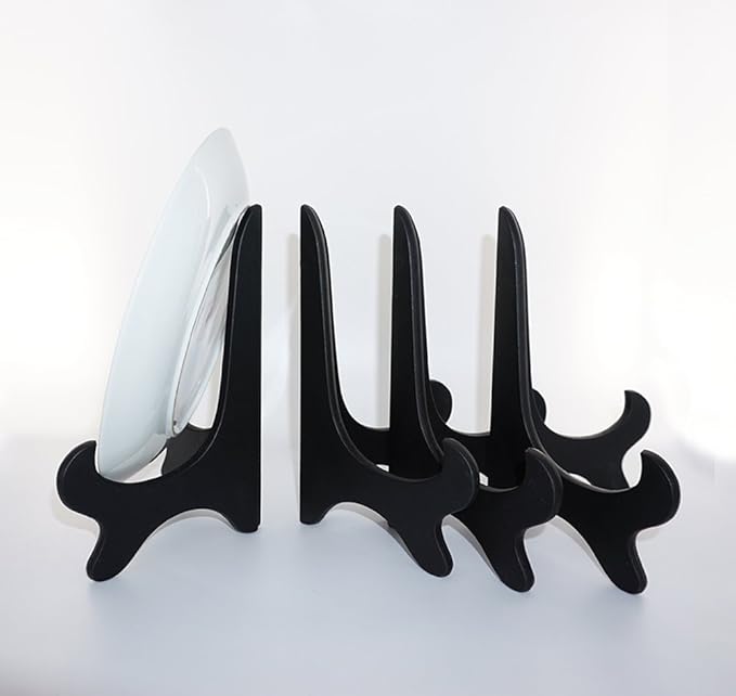 Artliving Black 8" Wood-Like Plastic Easels Plate Display Stands Picture Frame Stand Holder-Set of 4