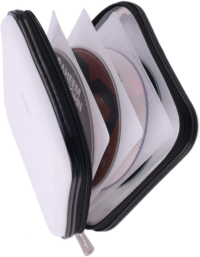 CD DVD Wallet, 32 Capacity Heavy Duty, DVD CD Case Holder for Car,Portable DVD/VCD Storage Disk, Hard Shell Sturdy case, Car CD Disk Holder,Booklet, Blu-ray Wallet (32 Capacity,White)