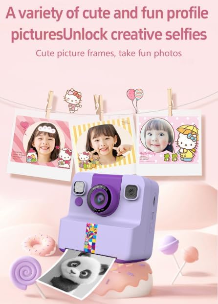 Children's Instant Printing Camera, 1080p Video Recording Children's Instant Cameras, 180 ° Rotating Selfie Lens, 1 Roll of Printing Paper, Toy Gifts for Boys and Girls Aged 3-12