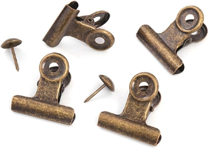 YUCHIYA 10 Pack Bulldog Clips with 10 Push-pins, Paper File Clips with Strong Spring, Large Metal Binder Clips, Seal Clamps for Coffee Tea Food Bags(Bronze,2inch)