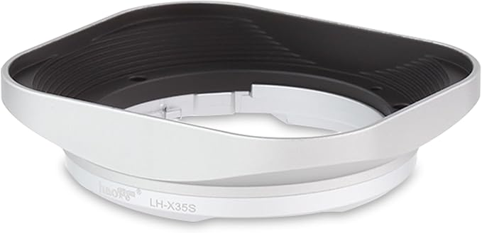 Haoge LH-X35S Bayonet Square Metal Lens Hood for Fujifilm Fuji Fujinon XF 35mm F2 R WR XF35mmF2, XF 23mm f2 R WR XF23mmF2 and XC 35mm F2 XC35mmF2 Lens Replace LH-XF35-2 Silver