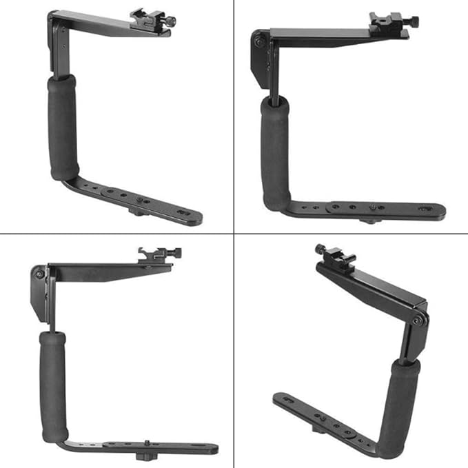 L-Shaped Handheld Camera Flashlight Bracket, Hot Shoe Camera Cage Rig, with 1/4 Tripod Screw Handheld Stabilizer, Adjustable Arm & Roll Bar for Sony for Nikon for Canon for Fujifilm DSLR Cameras
