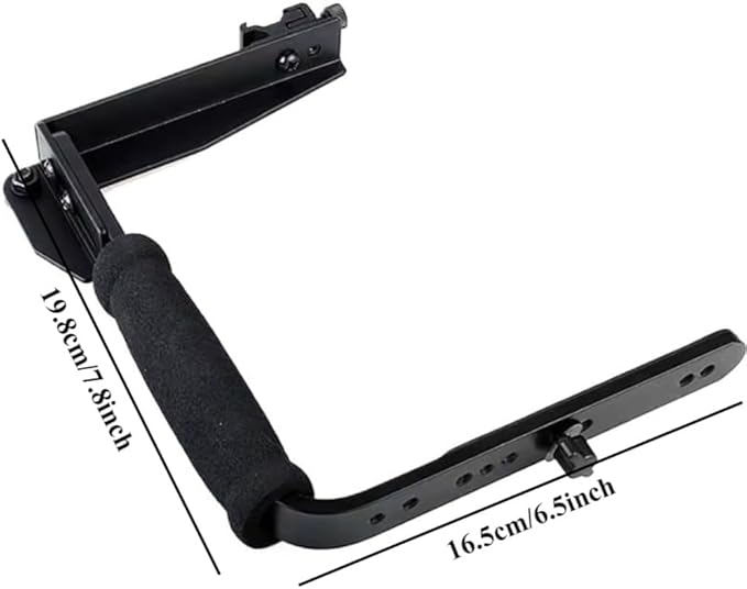 L-Shaped Handheld Camera Flashlight Bracket, Hot Shoe Camera Cage Rig, with 1/4 Tripod Screw Handheld Stabilizer, Adjustable Arm & Roll Bar for Sony for Nikon for Canon for Fujifilm DSLR Cameras