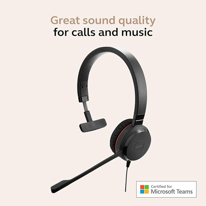 Jabra Evolve 20 SE Wired Single-Ear Headset with Microphone for Work, USB-A and USB-C Wired Headphones, Microsoft Teams Certified, Connects to Laptops, iPhone & Android Devices
