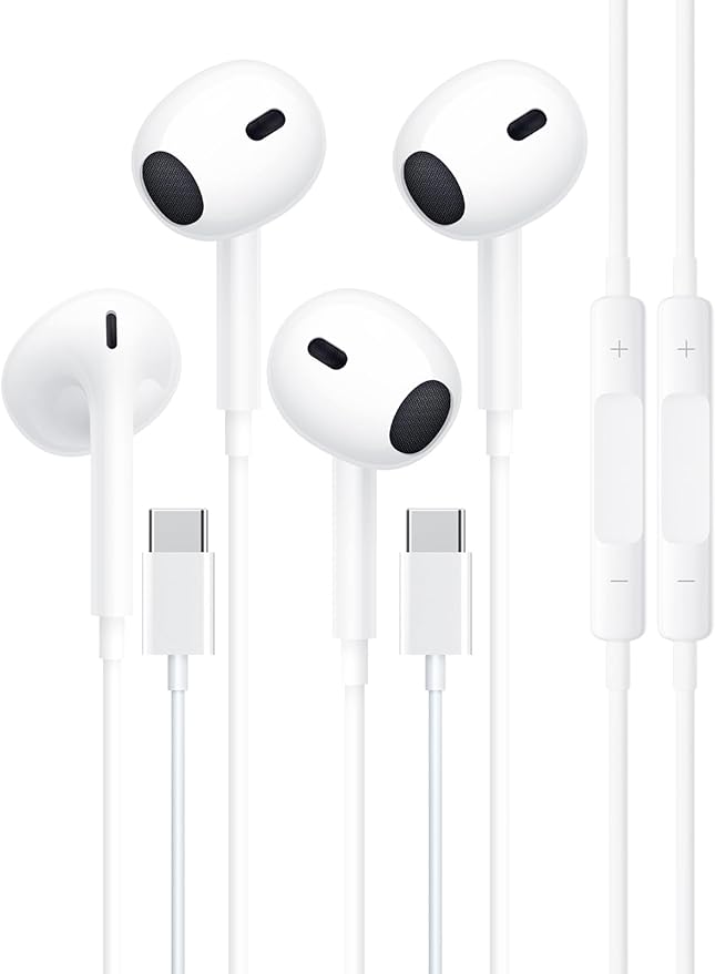 2 Packs USB C Headphones,Earphones Wired Earbuds Noise Canceling in-Ear Headset with Microphone Compatible with iPhone 17/16/15 Pro Max/Plus/iPad Pro/Samsung Galaxy/S23/S22/S21/S20/Note 10/20