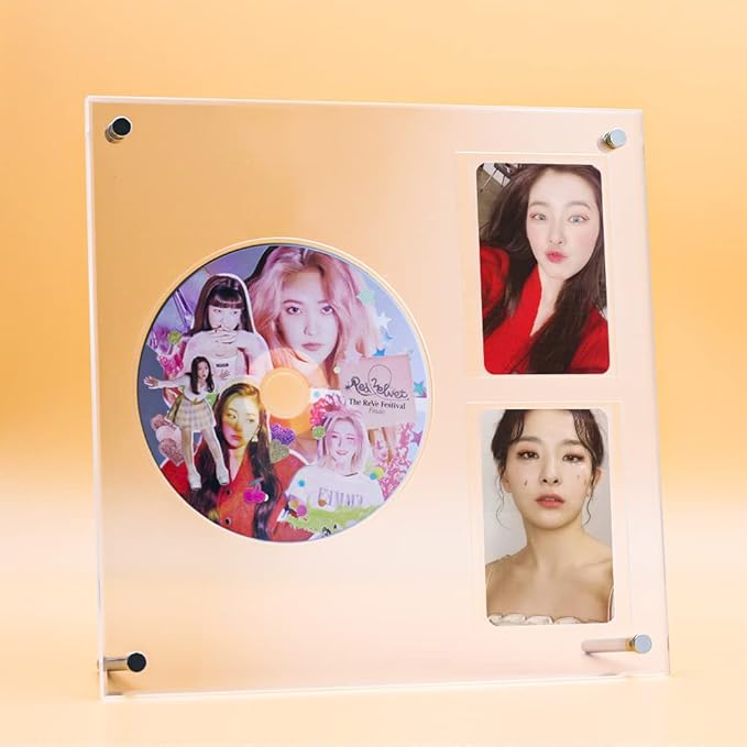 Baskiss Photocard and CD Holder Stand, Acrylic Ablum Standing Display, 66 x 91 mm Card Cares Ultra Clear Trading Cases Protectors for Kpop Photocard Baseball Basketball Card Display (1 CD & 2 Cards)
