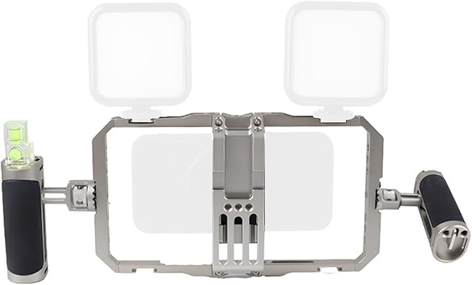Fabater Universal Aluminum Phone Cage, Smartphone Video Rig with 360 Rotation Dual Handles for Phones 64mm to 91mm Wide, Phone Stabilizer for Vlogging/Video