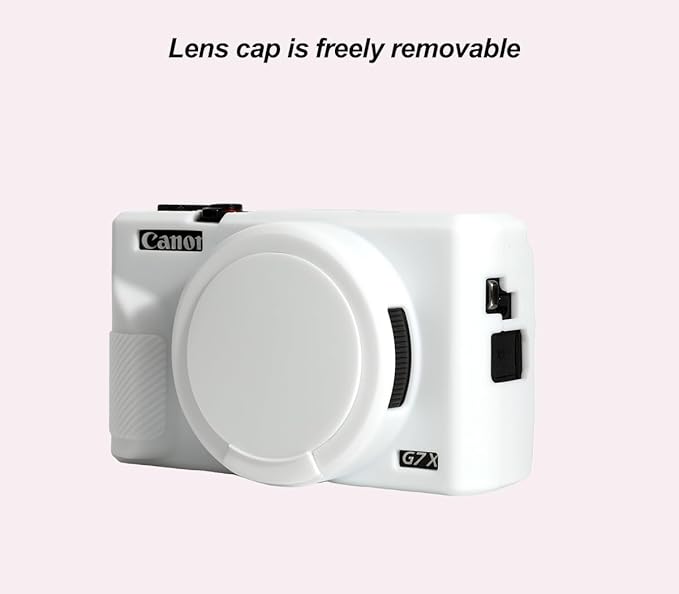 Pocoukate Case for Canon G7X Mark III Camera, Soft Silicone Protective Cover Skin with Removable Lens Cover for Powershot G7X Mark iii, Silicone Case with G7X3 Screen Protector Accessories - White