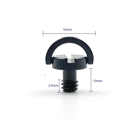 304 Stainless Steel D Shaft D-Ring 1/4" Mounting Screw 0.39"/10mm Shaft for Camera Tripod Monopod or Quick Release (QR) Plate -5 Pack(Black)