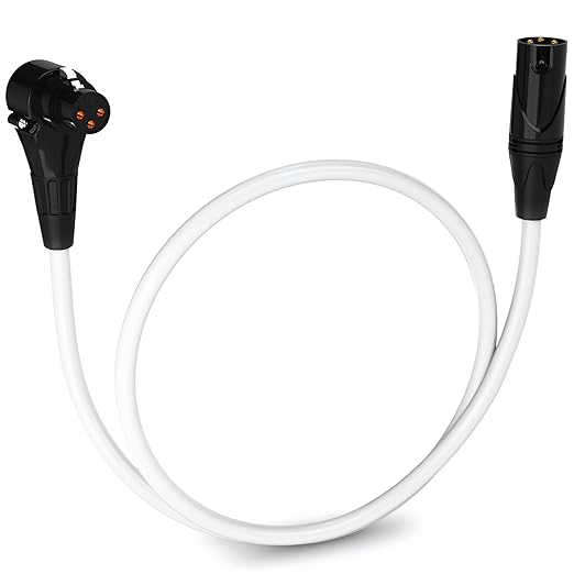 LyxPro 1.5 Feet Right Angle XLR Female to Male 3 Pin Mic Cord for Powered Speakers Audio Interface Professional Pro Audio Performance Camcorders DSLR Video Cameras and Recording Devices - White