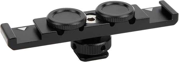 Dual Cold Shoe Extension Mount, Camera Extension Bar with Safety Lock, Aluminum Alloy Bracket for Monitor Microphone Flash Light, 1/4in Threaded Hole for Tripod Grip Handle